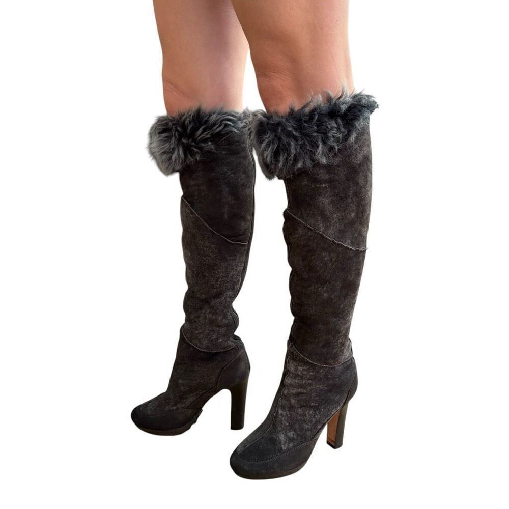 Ugg Collection Donata/brown Shearling High Heel Boots Size 7 made in Italy